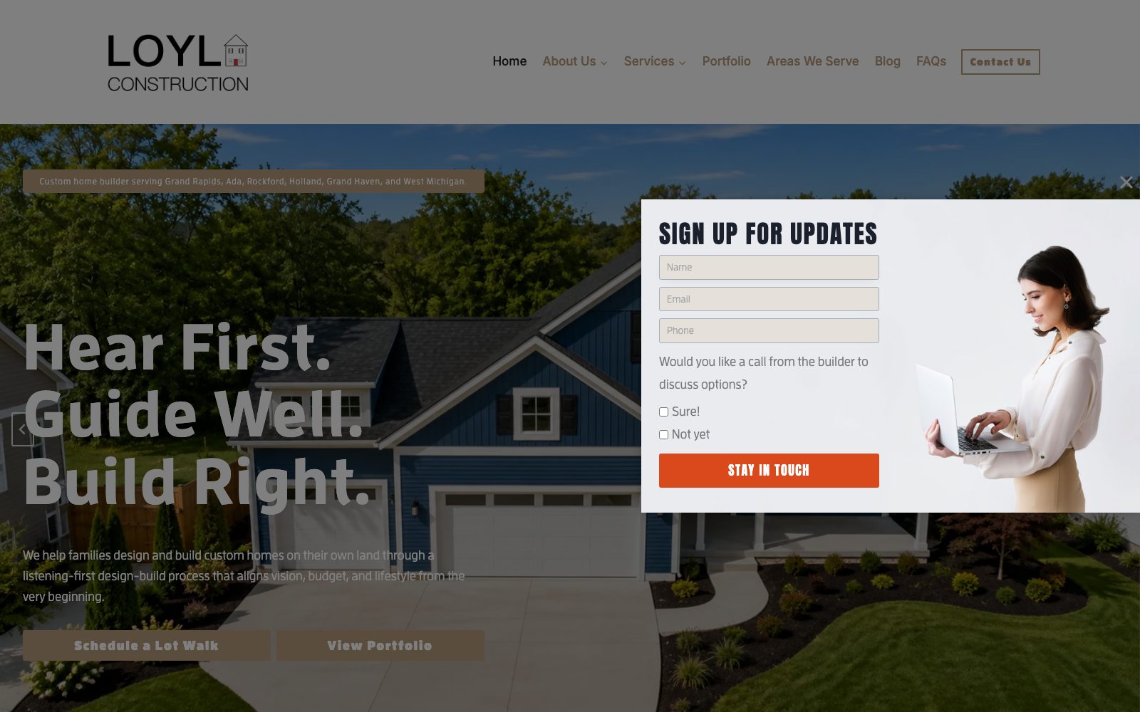 The current loylconstruction.com homepage