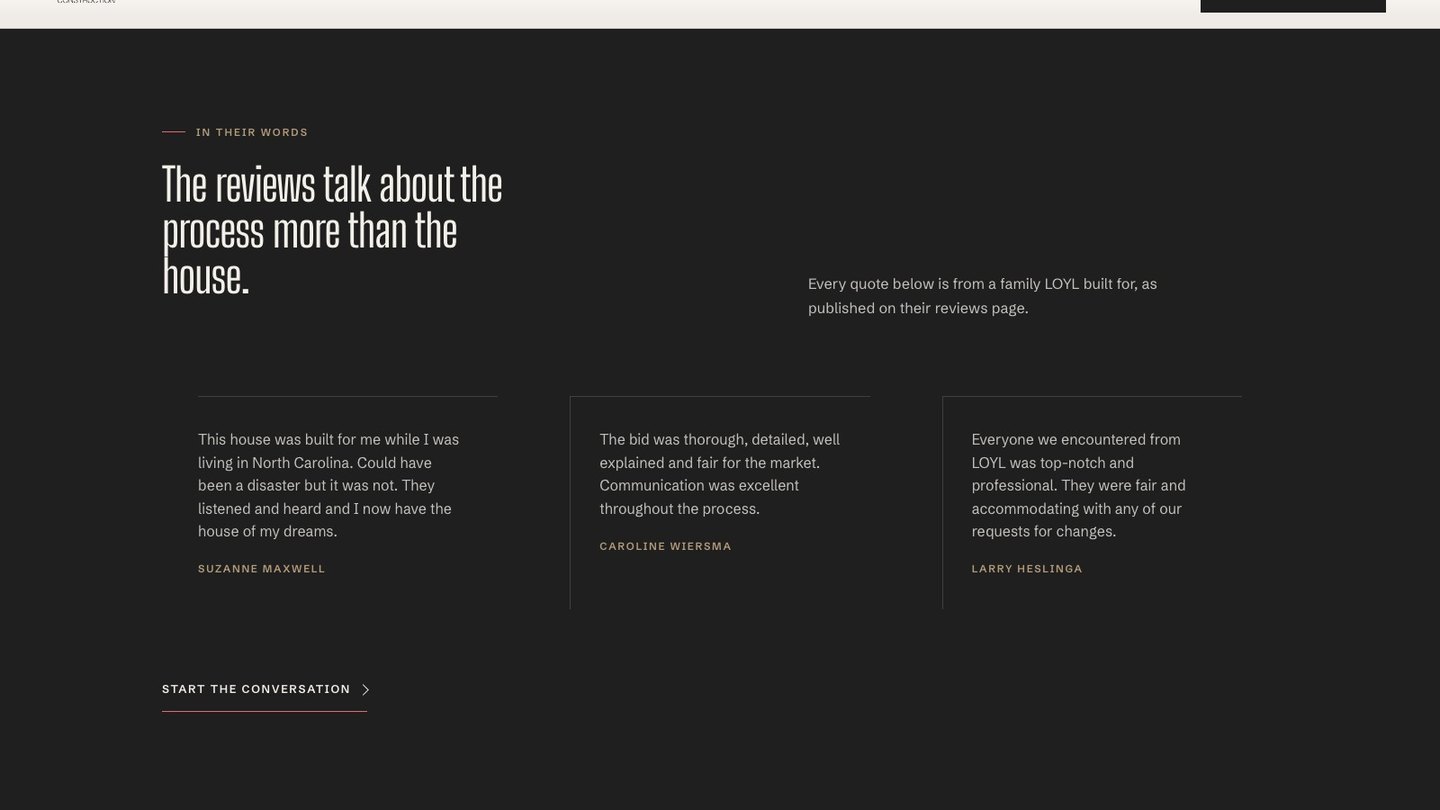 The reviews section of the new homepage